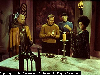Sylvia with Korob, Captain Kirk & Mr. Spock